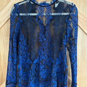 Blue and Black Lace Blouse